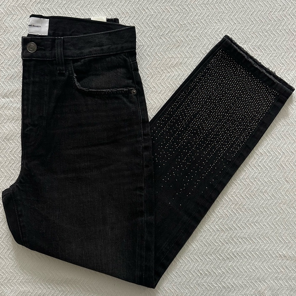 NWT $328 Current/Elliott Vintage Cropped Slim Belmont Studs Jeans Women's 27